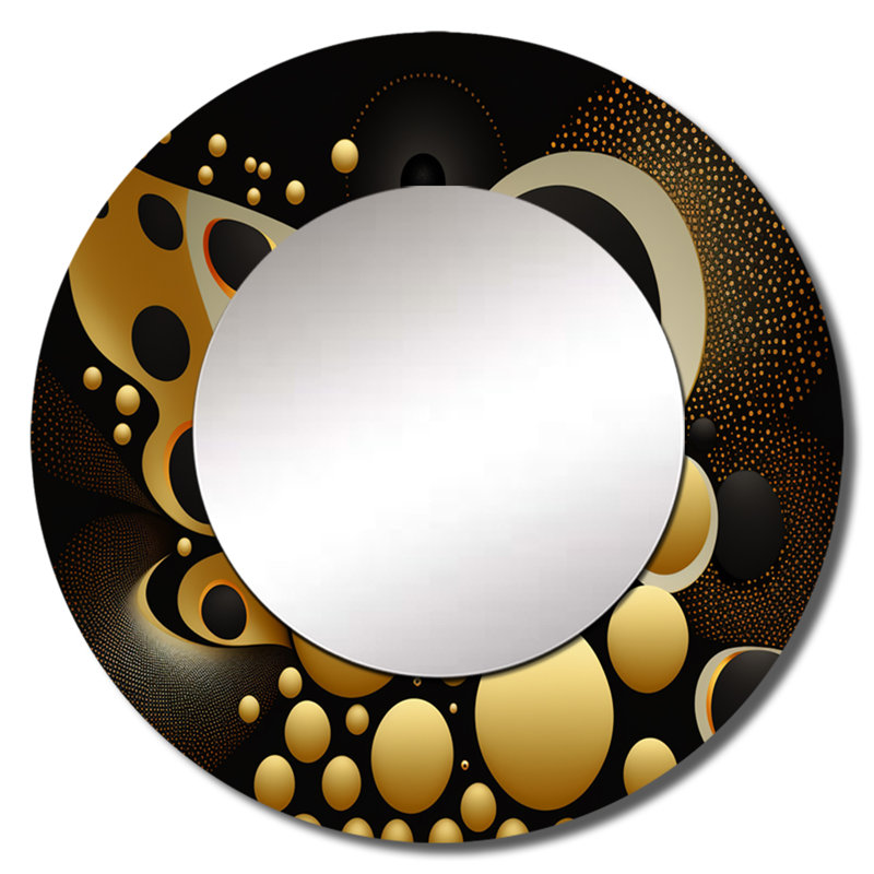 Ermont Golden Circular Universe II - grand miroir mural géométrique, miroir rond noir unique, impression d'art en métal