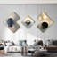 3Pcs Modern Geometric Wall Clock Decor Set Canvas Painting Wall Clocks With Gold Frame