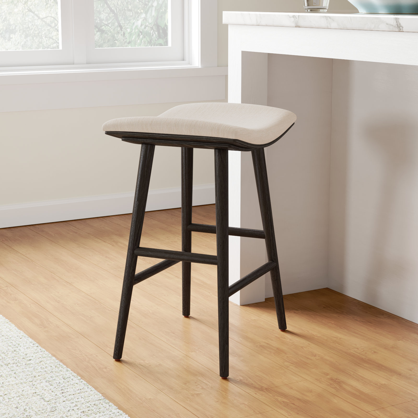 Schaeffer Solid Wood Stool, Counter Stool (26" Seat Height), Rayon/Viscose - Essence Natural/Black Parawood
