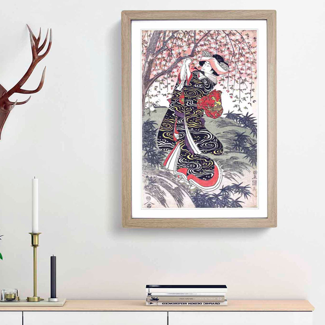 Geisha Under a Cherry Tree by Utagawa Toyokuni - Framed Print