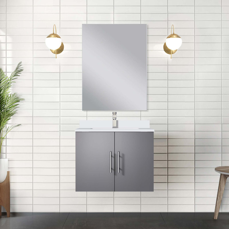 Ensemble de meuble-lavabo avec robinet et miroir DEL, Gris foncé, Quartz blanc