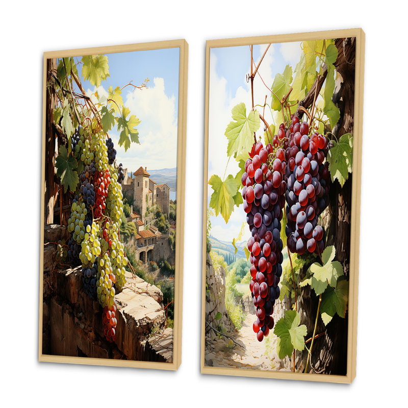 «Green Vineyard Ancien Sagesse», 2 pièces, H 32 po x l 32 po, Encadrement brun