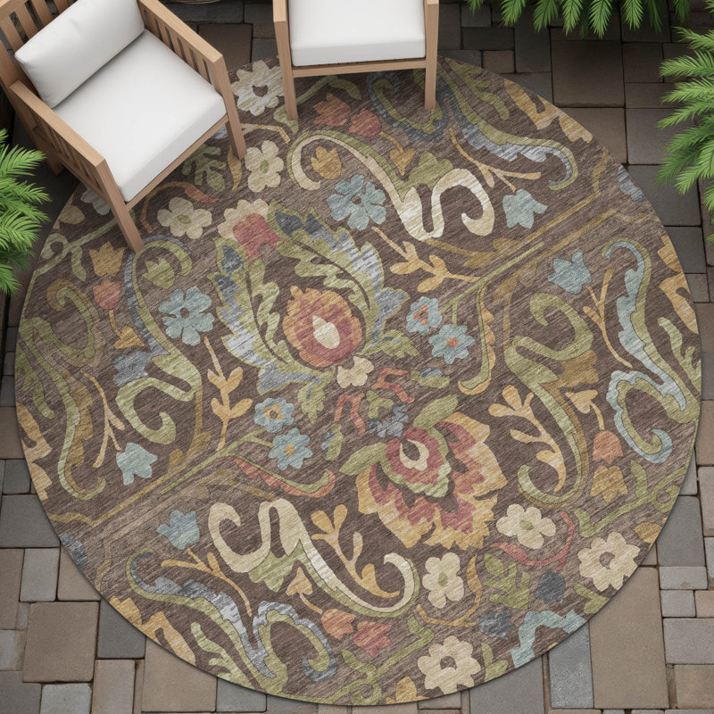 Tapis floral intérieur / extérieur lavable à la machine Husby ACN2193, Rond 8 pi