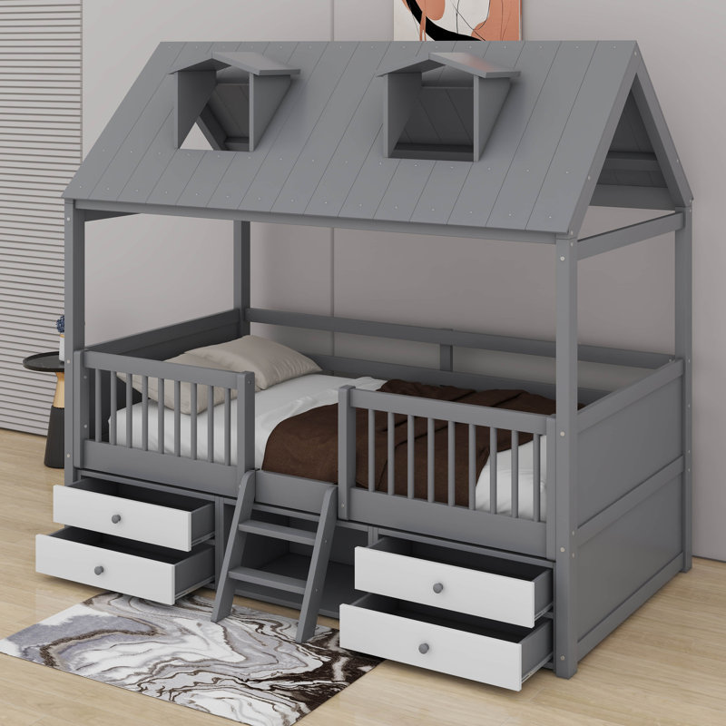 Lit simple en bois, Gris