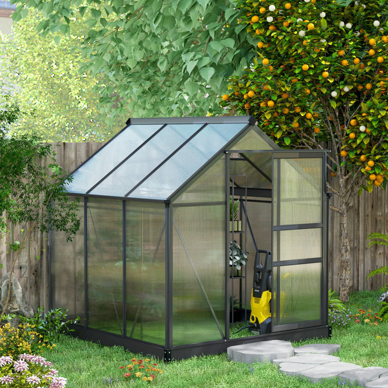 Serre de jardin en polycarbonate en aluminium 6 pi x 6 pi x 6,6 pi