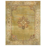 Antique Indian Amristar Rug with Spellbinding Medallion Light Green Background