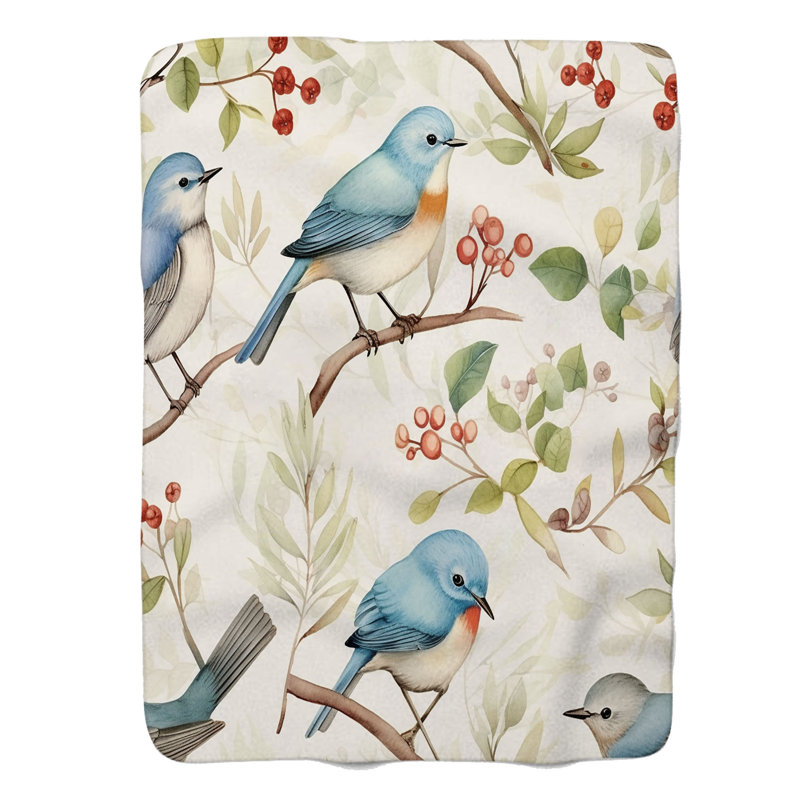 Volière florale - couverture en sherpa de qualité supérieure 1 pièce, Grand lit