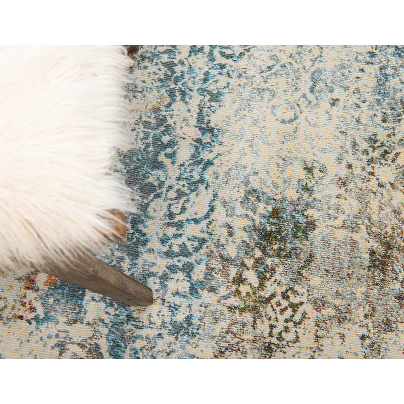 Bleu oriental/crème Tapis décoratif, Rectangle 10 pi x 13 pi