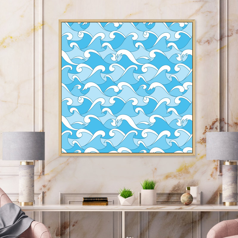 Vagues de mer - reproduction sur toile, H 30 po x l 30 po x P 1 po, Cadre flottant érable