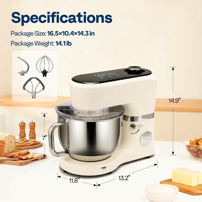 6 Qt. 11-Speed Electric Stand Mixer with Fermentation,Mixer,Beater, Bread Hook, Whisk, Whtie