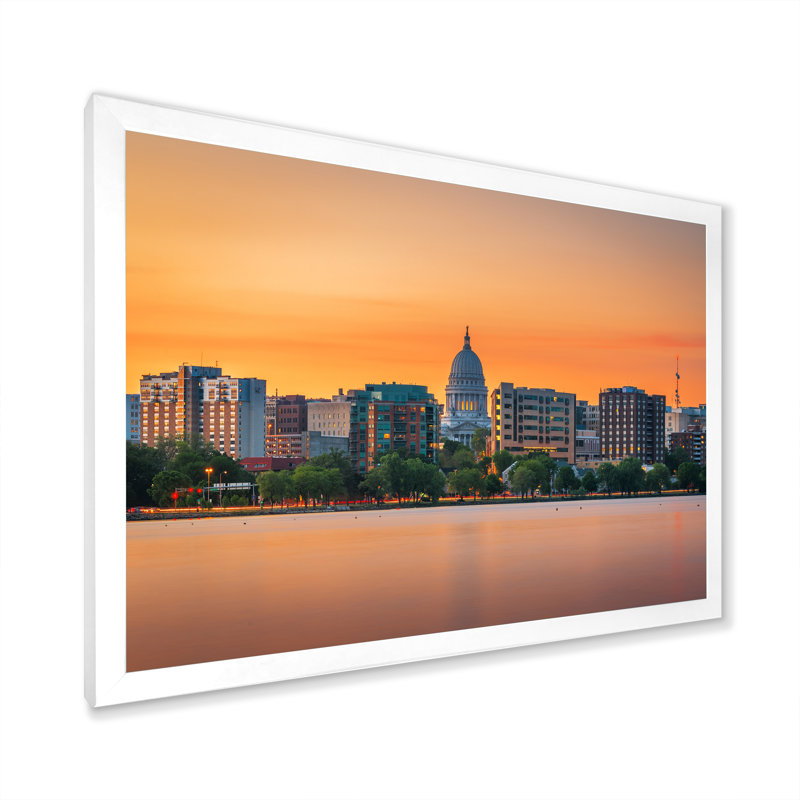 Madison Wisconsin Skyline - Alabama Large Wall Art, White Picture Framed, 12" H x 20" W x 1" D