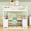 Lit mezzanine en bois Karthika avec bureau en U, tiroirs, échelle et tablettes de rangement-959556299-951052710