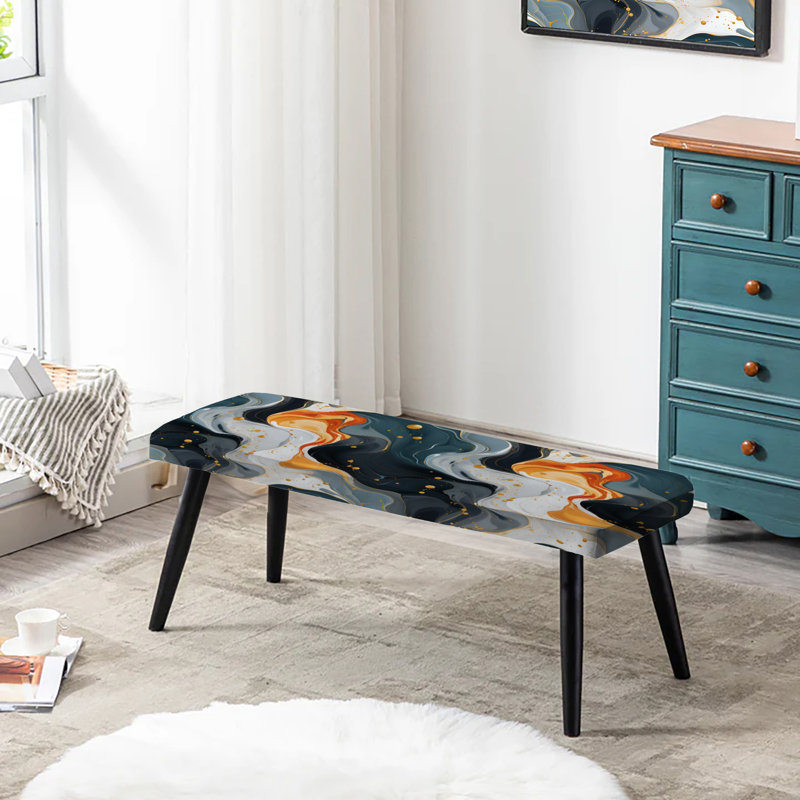 Banc rembourré noir, Navy/Orange Marble
