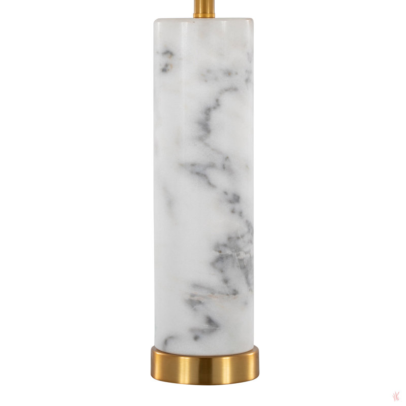 Lampe de table contemporaine en marbre et métal laiton avec abat-jour en lin blanc Marabella - ensemble de 2