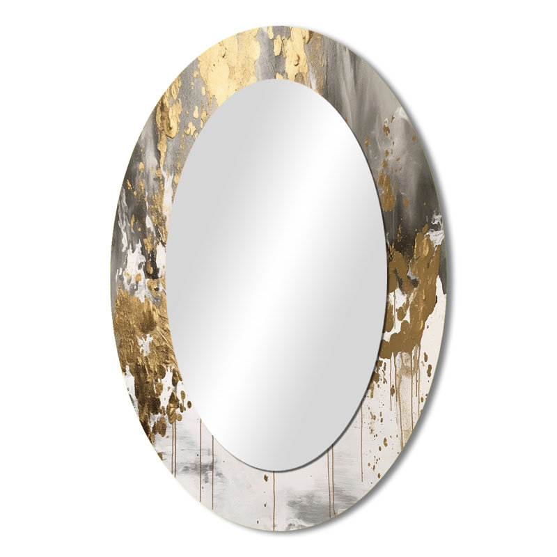 Modern Golden Drip - Abstract Mirror, Modern Unique Wall Mirror, Printed Metal Art, 40" x 30", Oval