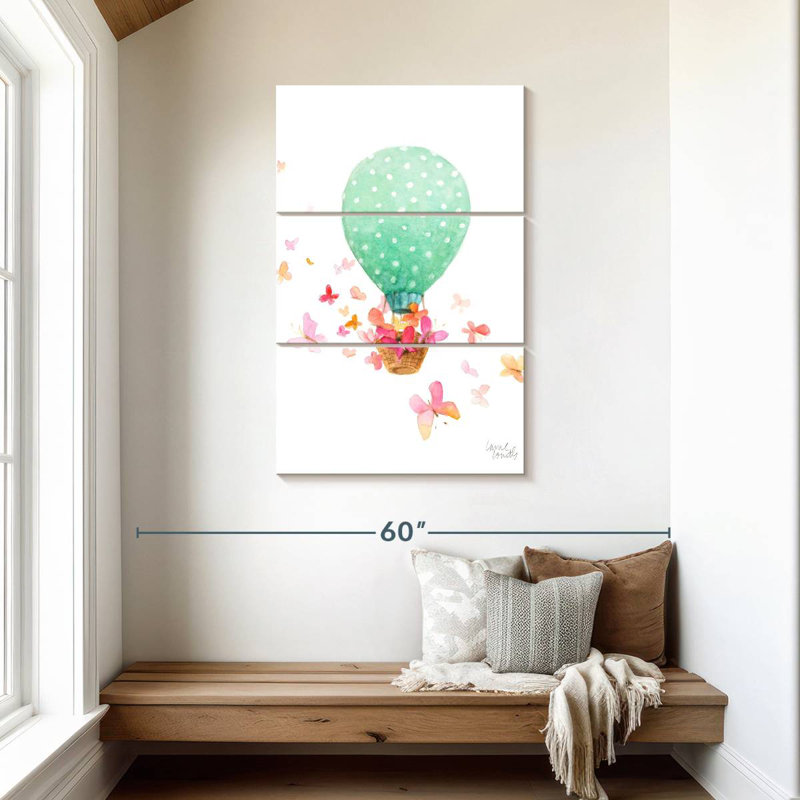 Montgolfière avec papillons, H 45 po x l 28 po