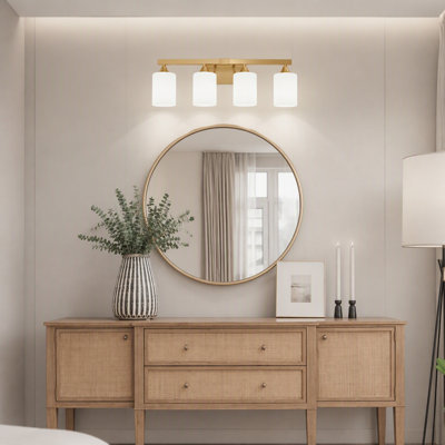 Applique murale 4 lumières pour salle de bain moderne en or brossé et verre givré