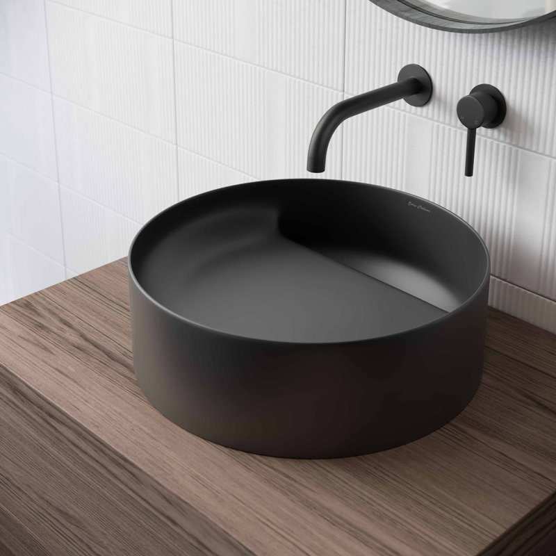 Beau 16.5" Round Vessel Bathroom Sink, Matte Black
