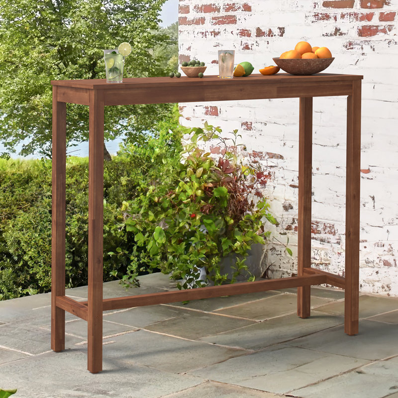 Herstein Solid Wood Bar Table, Teak Brown, 39” H x 63” L x 15” W