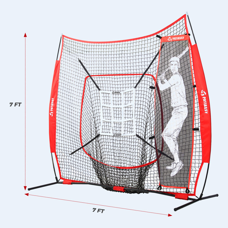 Baseball Softball Hitting Pitching Batting Practice Net With Batting, Red