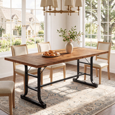 63-Inch Solid Wood Dining Table for 4-6 People, Rectangular Kitchen Table with Metal Legs for Dining Room & Kitchen, Brown and Black