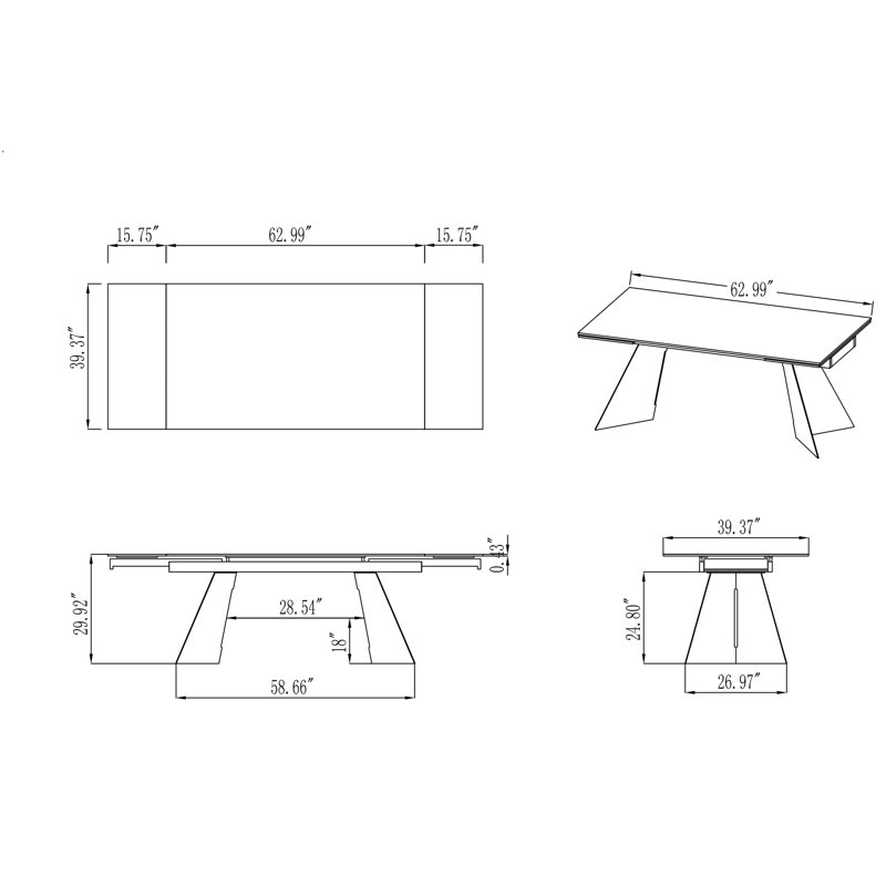 Contemporary Extendable Dining Table W/ Ceramic Top & Seel Base