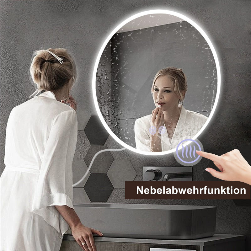 Bathroom mirror round touch with lighting dimmable 3000K-6500K wall mirror, 60 cm H x 60 cm W