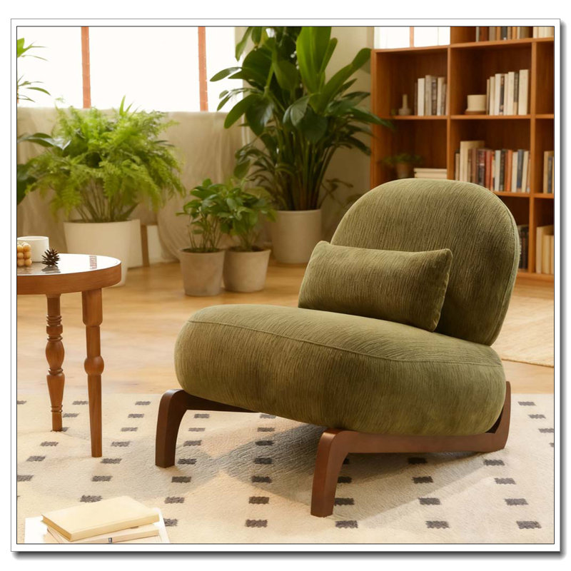 Mignon fauteuil d'appoint avec pieds en bois massif, Vert, Tissu