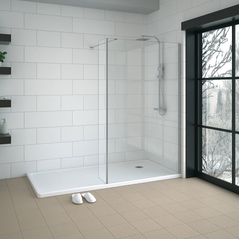 Marla 1950mm H Semi-Frameless Walk In Shower Screens with 215mm Return Panel, 100cm, Chrome