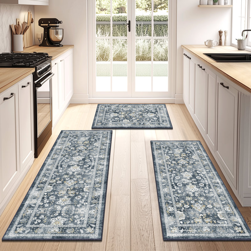 Tapis de cuisine antidérapants lavables à la machine (ensemble de 3), Noir/gris