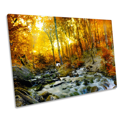 Sunset Autumn Forest Creek River - Wrapped Canvas Art Prints