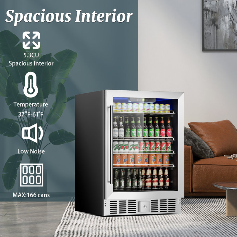Beverage Refrigerator Cooler, 166 Can/5.3 Cubic Feet Mini Fridge With Glass Front Door, Digital Display Small Refrigerator With Adjustable Shelves For Soda, Beer Or Wine