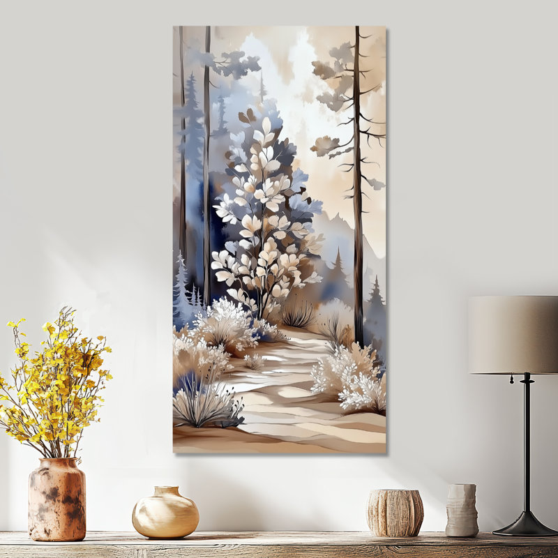 «Beige Blue Dreamy Spring Forest Walk - Moody», reproduction d'art sur toile, H 40 po x l 20 po, Toile tendue