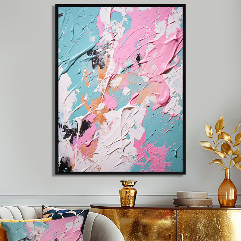 «Sweet Pink Pastel Dreams», reproduction d'art abstrait mural, H 20 po x l 12 po x P 1 po, Toile avec cadre flottant noir