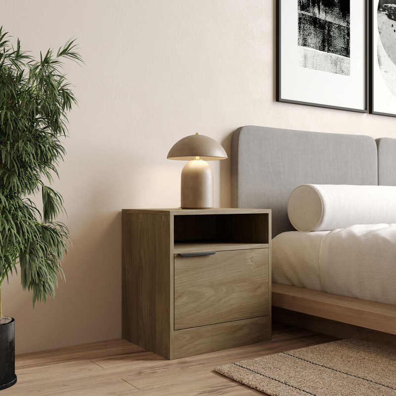 Swarn 114.3cm W Solid Wood Bedside Table, Oak