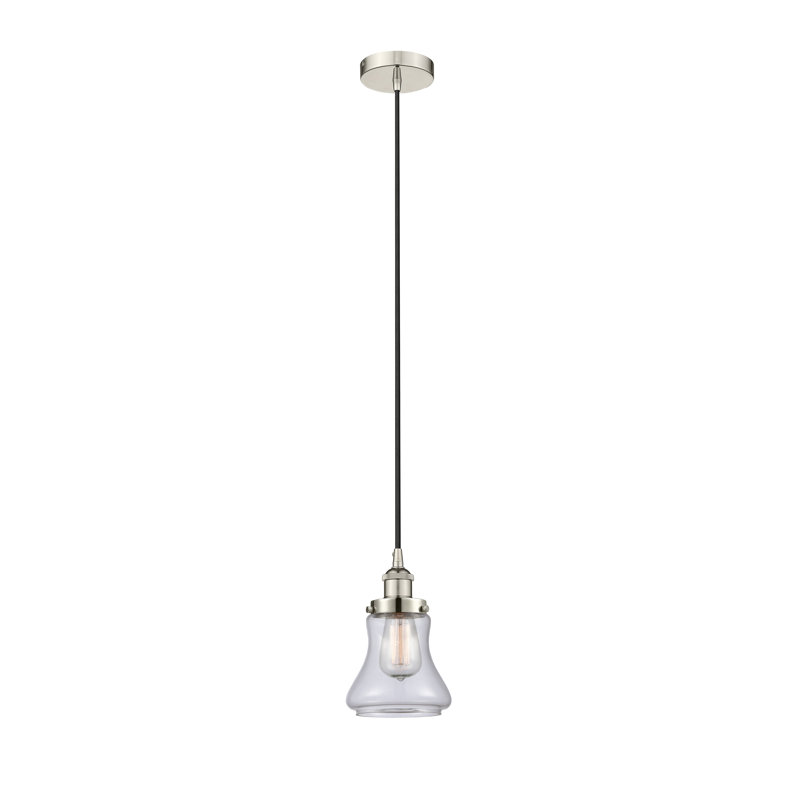 Luminaire suspendu en forme de cloche à 1 lumière Cahuilla, Transparent, Nickel poli