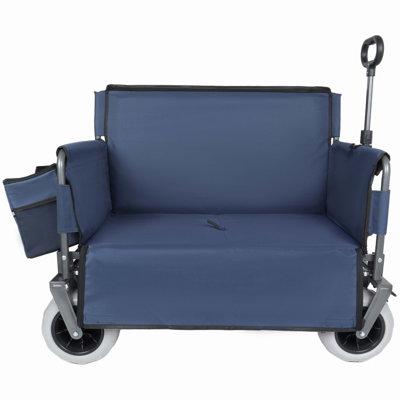 Chariot pliant 3 en 1 avec siège de banc, capacité de 500 lb, roues tout-terrain, solution de transport robuste et pliable pour le camping, la plage et l'extérieur.