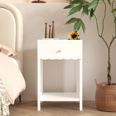 Table de chevet moderne avec tiroir et tablette ouverte, table de chevet festonnée pour chambre à coucher, table d'appoint minimaliste pour chambre d'enfant ou de chambre de fille