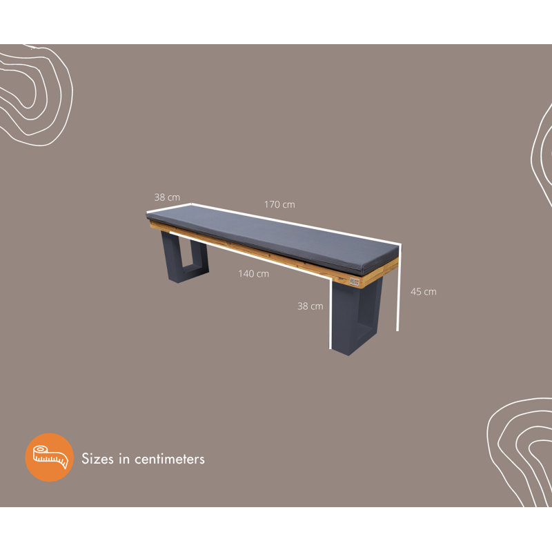 Antwun Wood Outdoor Bench, 40cm H x 170cm W x 38cm D, Black