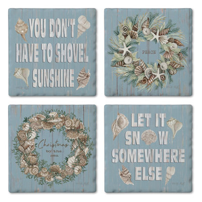Shovel Sunshine 4-Pack Assorted Tumbled Tile Stone Coasters