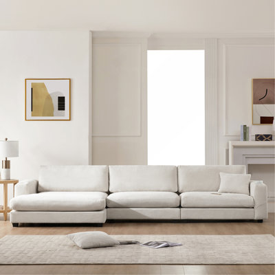 Ahrent Oversized Corduroy Sectional Sofa with Cup Holder, L Shaped Cloud Couch with USB Charging Port, Deep Seat Sofa Bed with Chaise