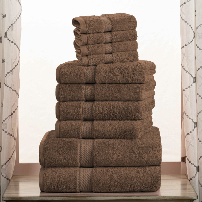 Scotia Egyptian Cotton Bath Towel Set, Chocolate, 10Pc Towel Set (2Bath, 4Hand, 4Face)