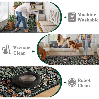 Kaldi Floral Washable Area Rug – Intricate Nature-Inspired Design, Non-Slip Soft Floor Mat for Living Room, Bedroom, and Entryway