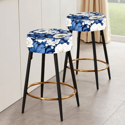 Icy Blue Snowy White Flowers Scenery - Floral Bar Stools Set Of 2