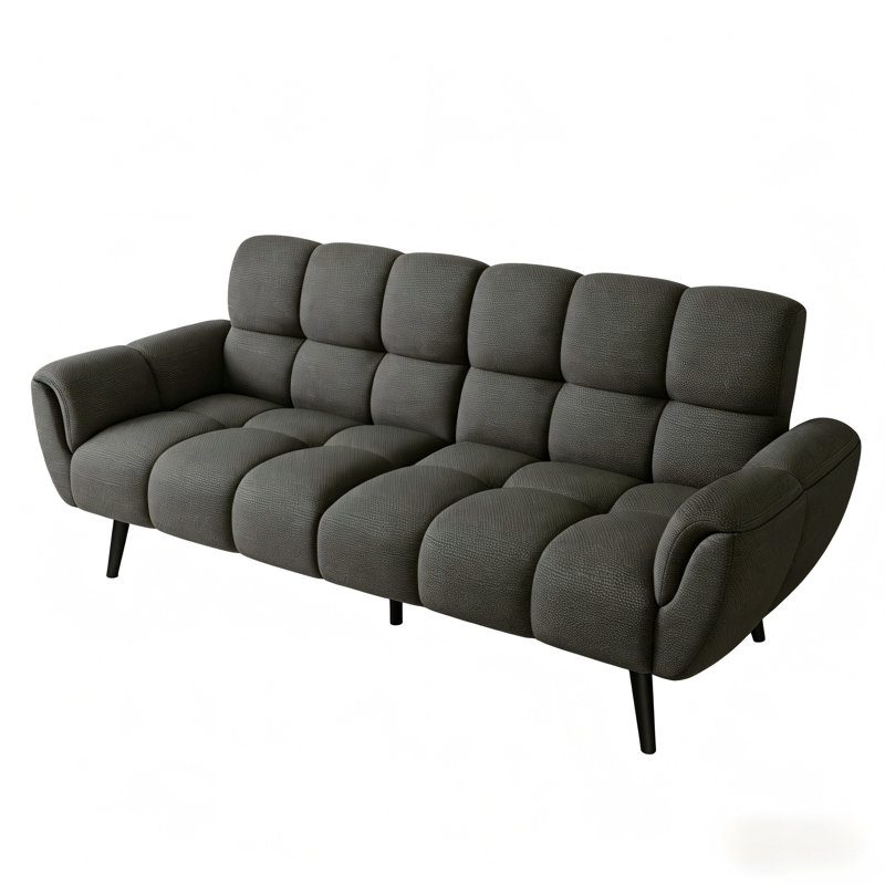 Canapé convertible moderne à accoudoirs évasés en lin 76,7 po Modern, Lin gris foncé