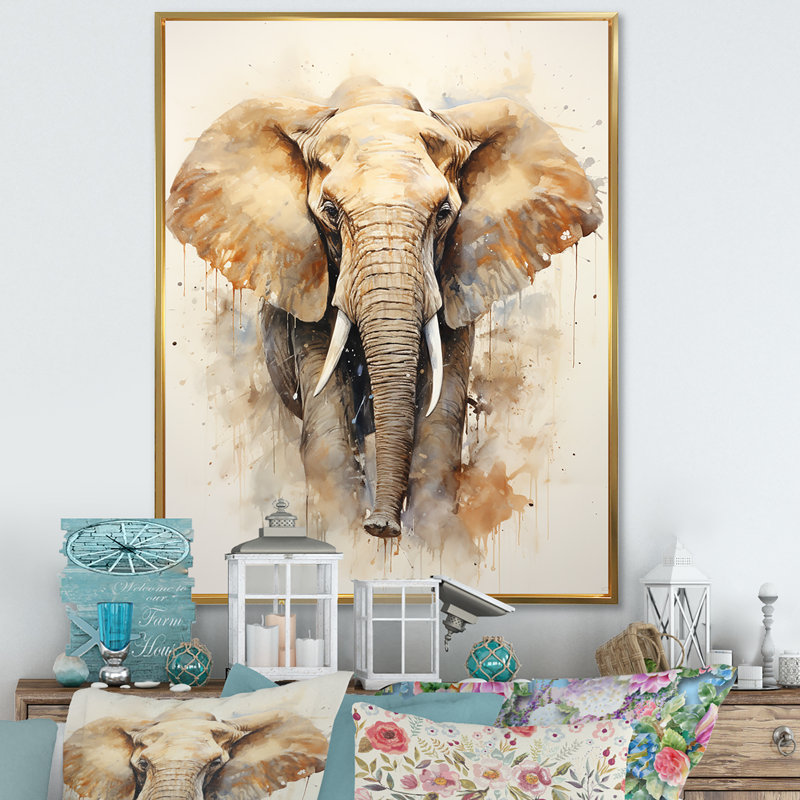 Gentle Elephant Giants sur toile, Cadre flottant doré, H 32 po x l 16 po x P 1 po