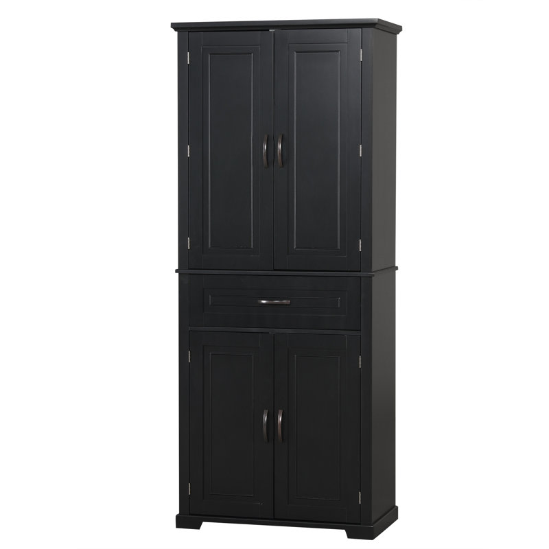 Armoire de rangement pour salle de bain avec portes et tiroir, plusieurs espaces de rangement, tablette réglable, Noir
