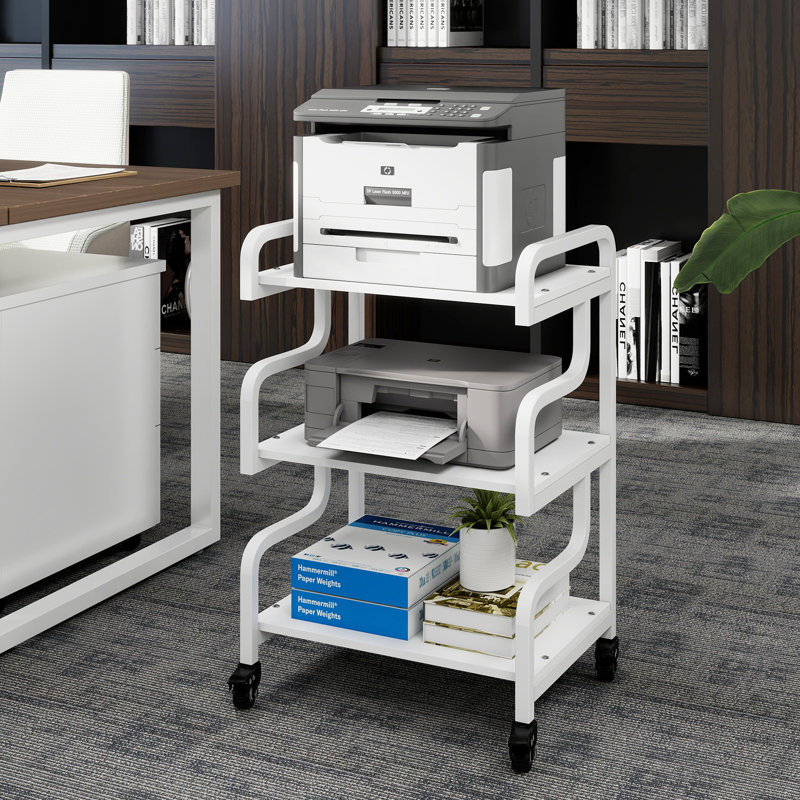 Support pour imprimante à 3 tablettes H 30,3 po x l 15,7 po, Blanc