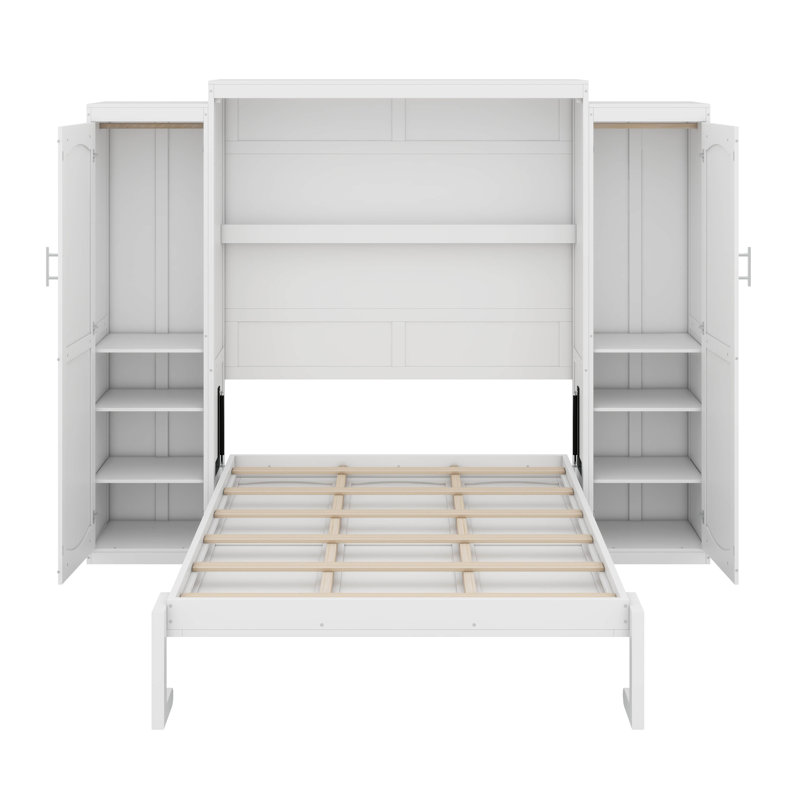 Modern Murphy Bed with Wardrobe and Foldable Platform, Full