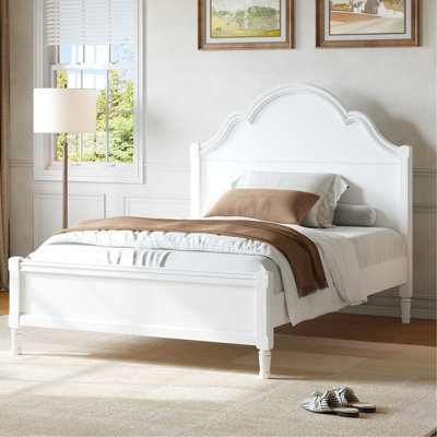 Full Size Wood Platform Bed with Headboard and Footboard, White